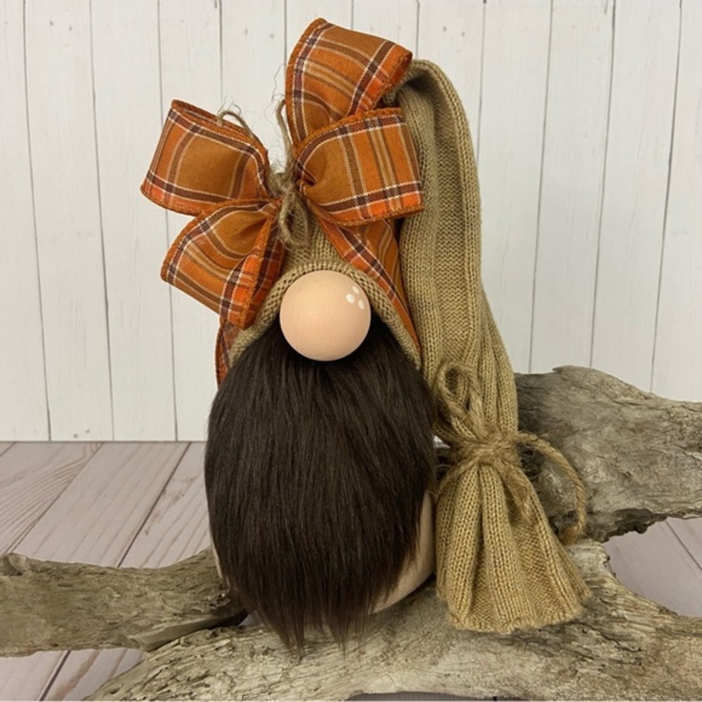 Fall Plaid Gnome Handmade Orange Brown Faux Fur Farmhouse Decor Farmhouse